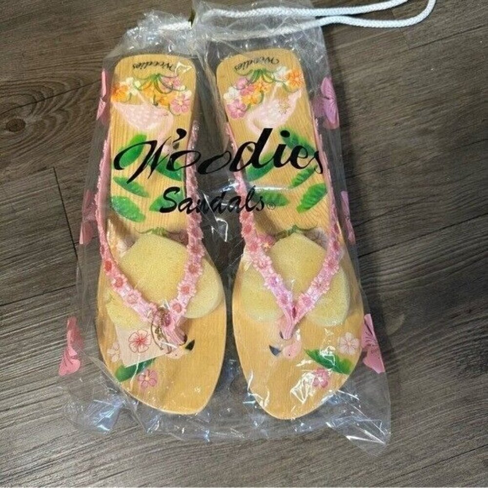 WOODIES Pink Flamingo Key West Clogs Wood Sandals NEW NWT Women Size 8 - Picture 2 of 8